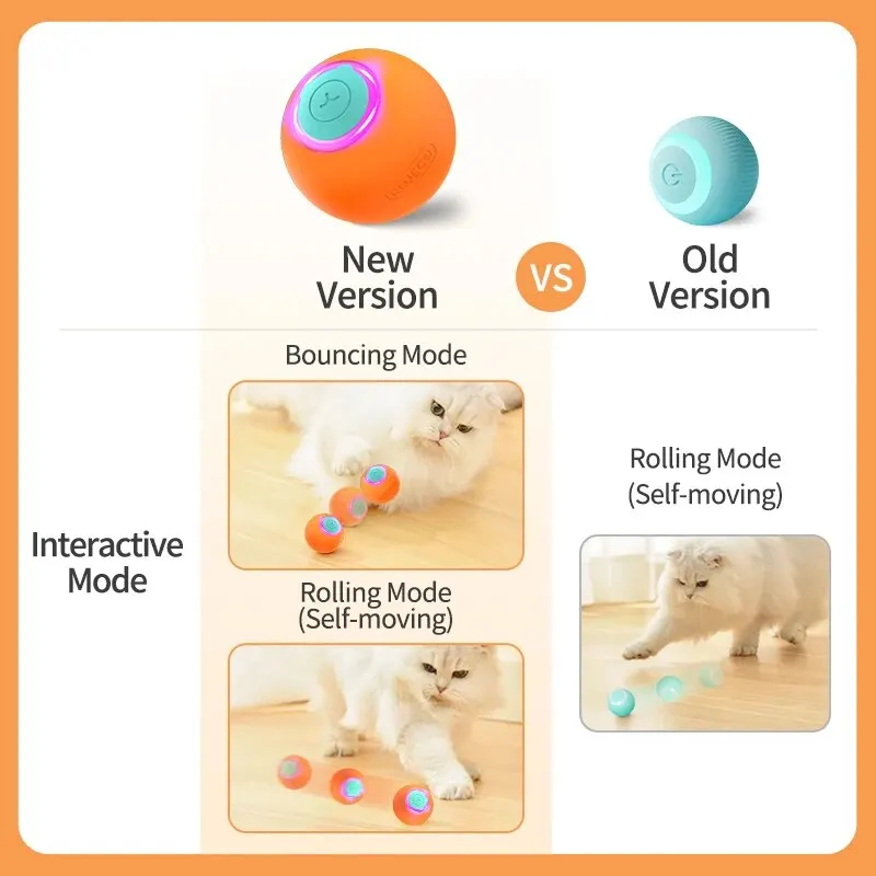 ROJECO Smart Cat Toys Interactive Cat Bouncing Ball Automatic Rolling Ball Training 360° Auto-Rotating Electric Toy For Dog Pet