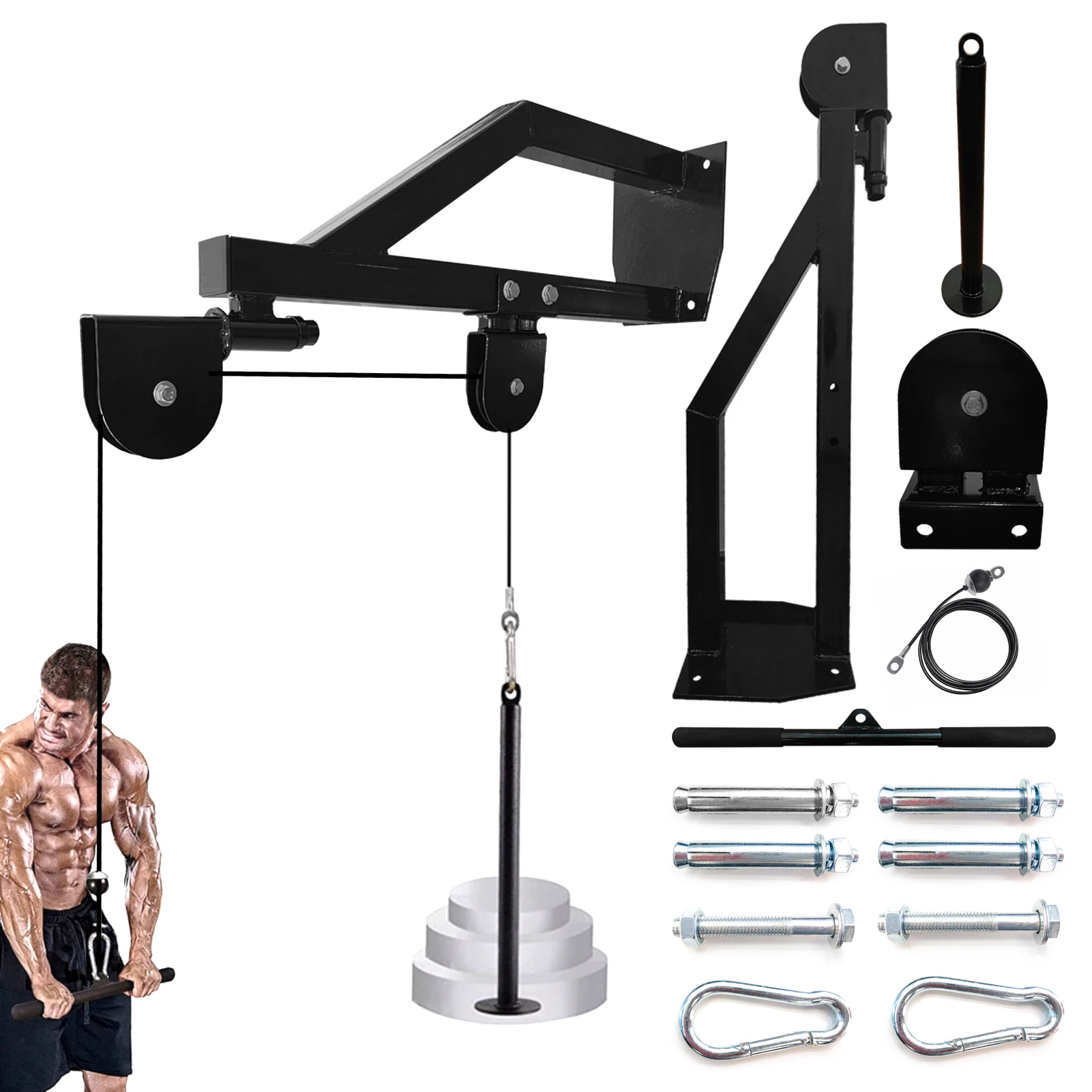 Upgraded Extra Large Fitness Wall Mounted Pulley System LAT Pull Down Cable Machine Weight Cable Attachments for Home Gym