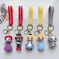 Cartoon Alice in Wonderland Kawaii Alice Mad Hatter Red Queen Model Car Key Chain Male And Female Bag Pendant Accessories Gift