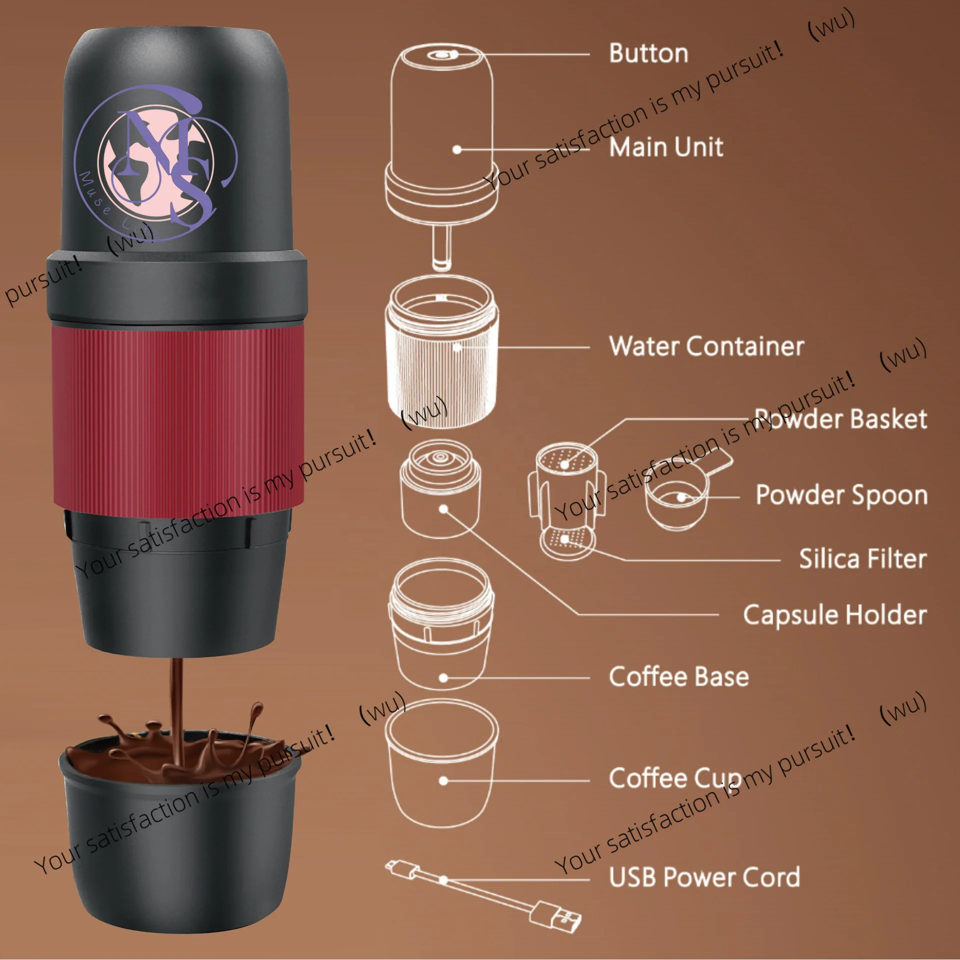 Portable hand press, Italian electric espresso cup, outdoor powder capsule portable coffee maker