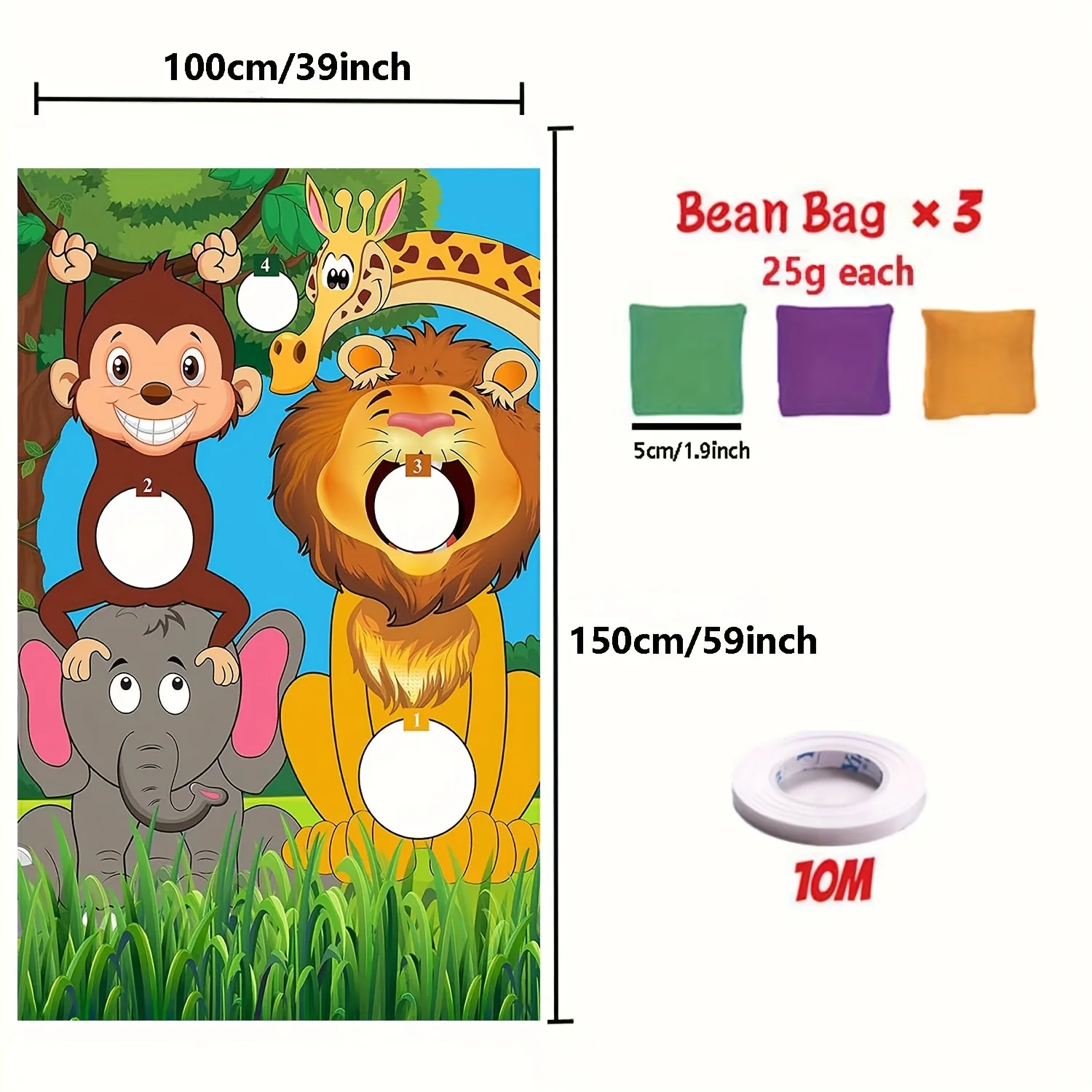 Jungle Wildlife Park Beanbag Throwing Game Set -3 Sandbags, perfect for family gatherings and themed events