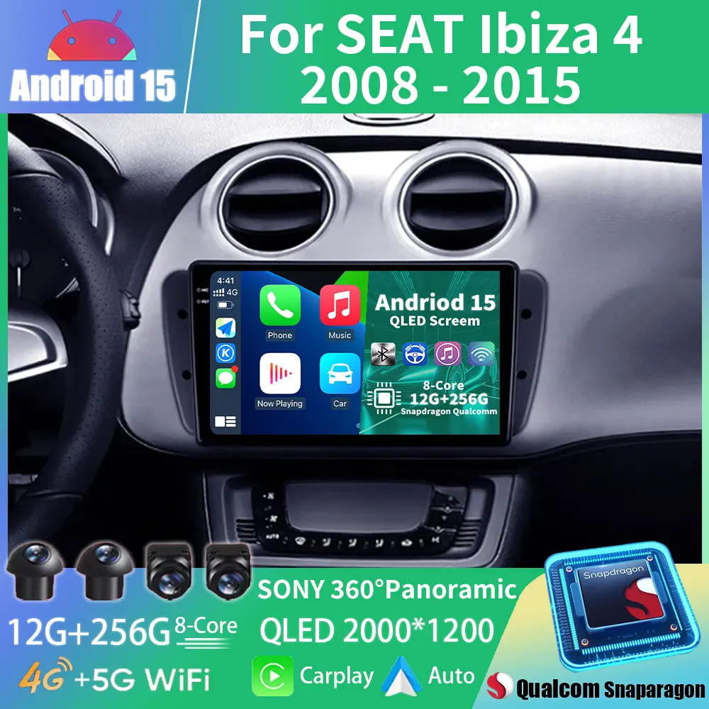 أندرويد 15 راديو السيارة لمقعد إيبيزا 6J 4 2008 - 2015 نظام تحديد المواقع مشغل وسائط متعددة نافي اللاسلكية Carplay DSP رئيس وحدة 360 كاميرا فيديو #1
