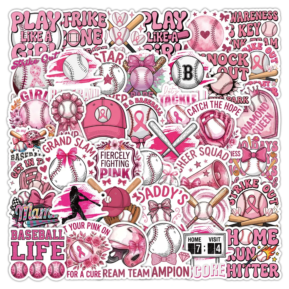 50-100PCS Cartoon Pink Baseball Stickers Sports Baseball Graffiti Waterproof Decoration Stationery Notebook Helmet Stickers