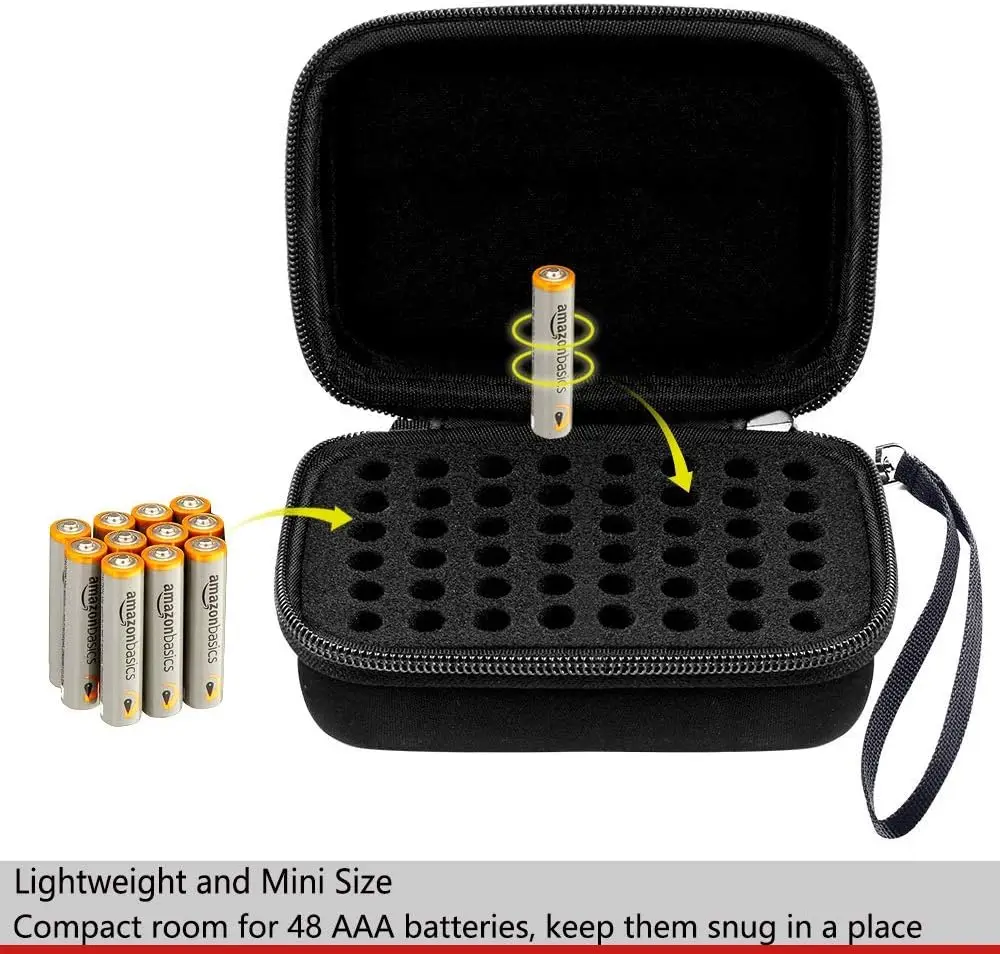 [ Case only, Not Include Batteries ]  Hard Battery Organizer Storage Box Carrying Case Bag - Hold 48 Batteries AAA