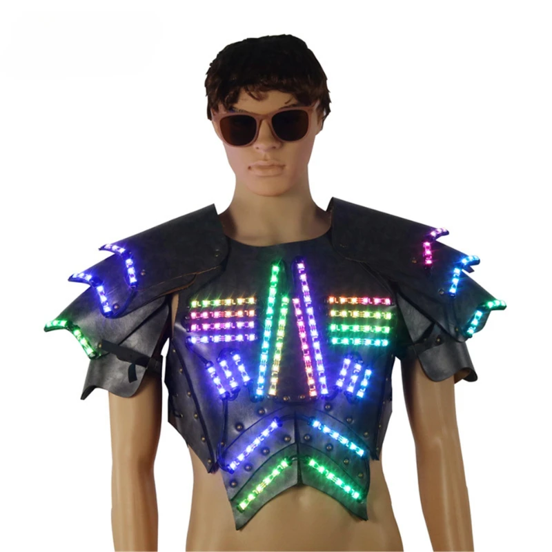

New LED Luminous Armor Men Costume Cosplay Stage Performance Vest Bar Nightclub Fluorescent Prop Party Bar Dj Halloween Clothing