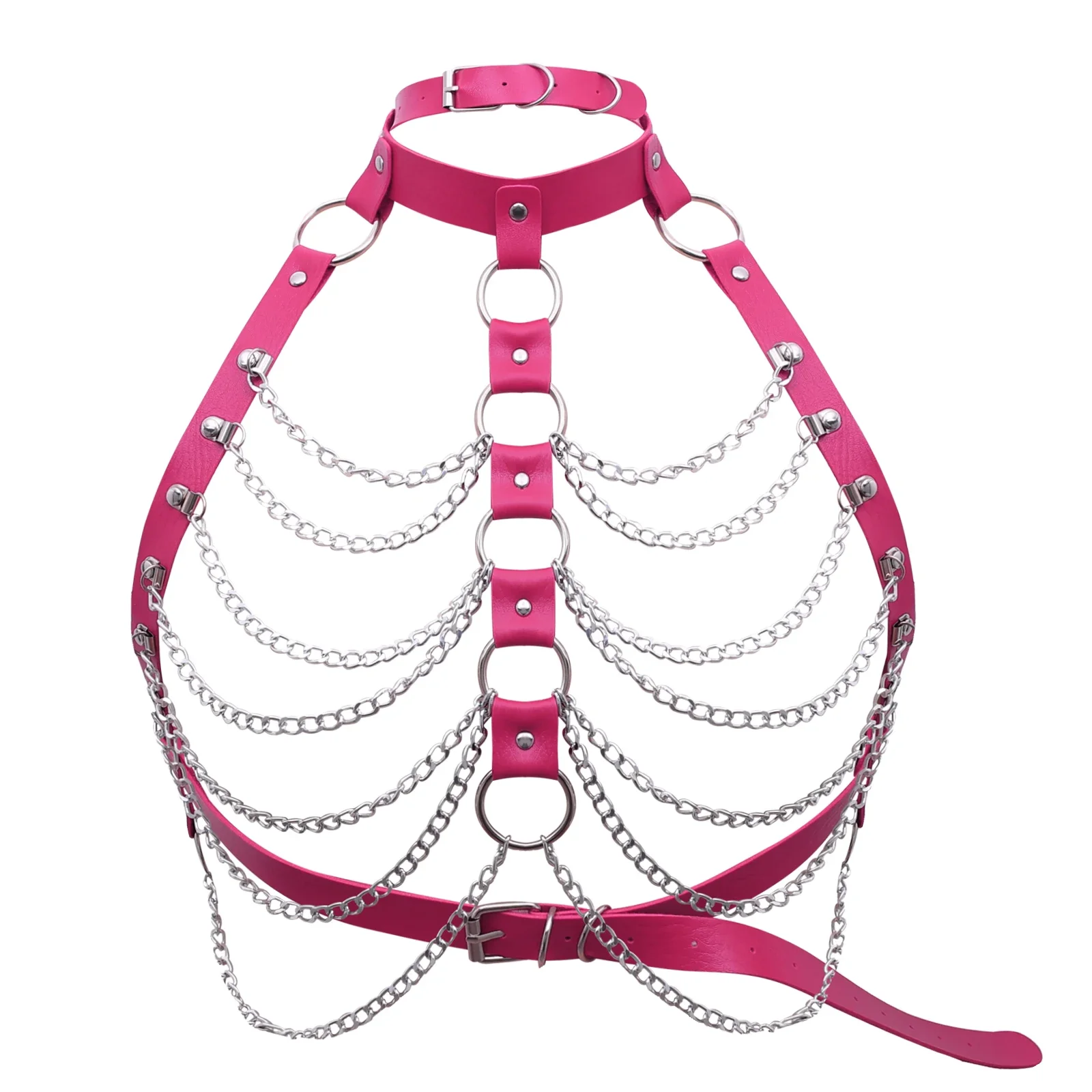 

Pink PU Leather Bondage Body Harness Lingerie Goth Crop Tops Fetish Cage Bra Lingerie Harness Belt Body Chain Rave Wear
