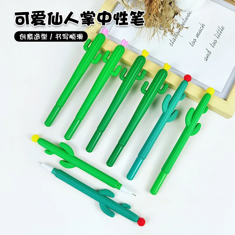 

12 Pcs Cute Cartoon Decompression Pen Cactus Soft Glue Neutral Pen Student Creative Stationery Writing Supplies