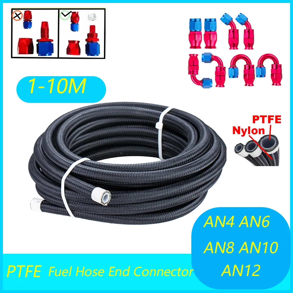 

1-10M AN4-AN12 E85 Stainless Steel PTFE Fuel Hose Oil Gas Cooler Line Pipe Tube 2x0° 2x45° 2x90° 2x180° Swivel End Fittings