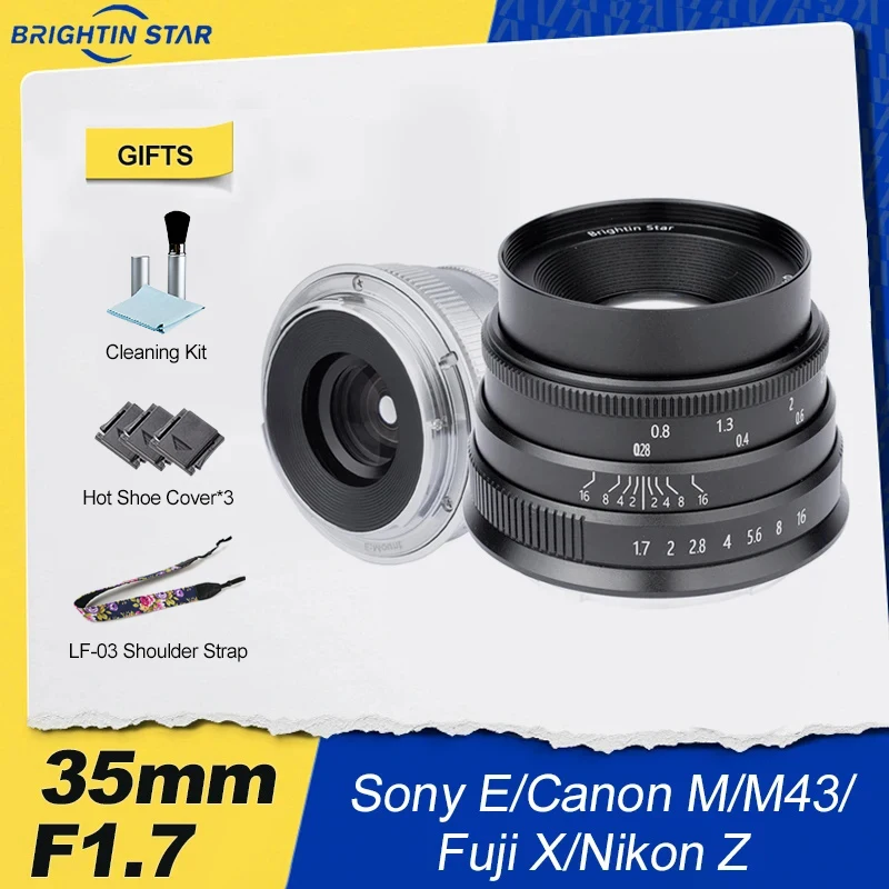 

Brightin Star 35mm F1.7 APS-C Large Aperture Wide Anlge Lens For Fujifilm XS10 xa7 Canon EOSM M6 Nikon Z Z5 Sony E A6000 M43 MFT