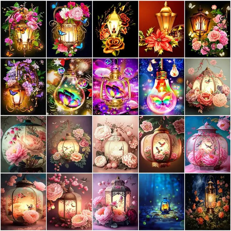 

RUOPOTY Painting Paints By Numbers Flower Lantern Picture Drawing Acrylic Paints Wall Decoration For Home Adults Crafts