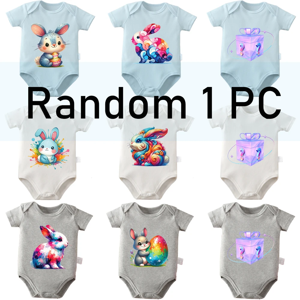 

Комбинезон-боди из 100% хлопка с 9 дизайнами в виде кроликов и яиц, 1 шт. (отправляется случайным образом), удобная одежда для новорожденных от 0 до 12 месяцев