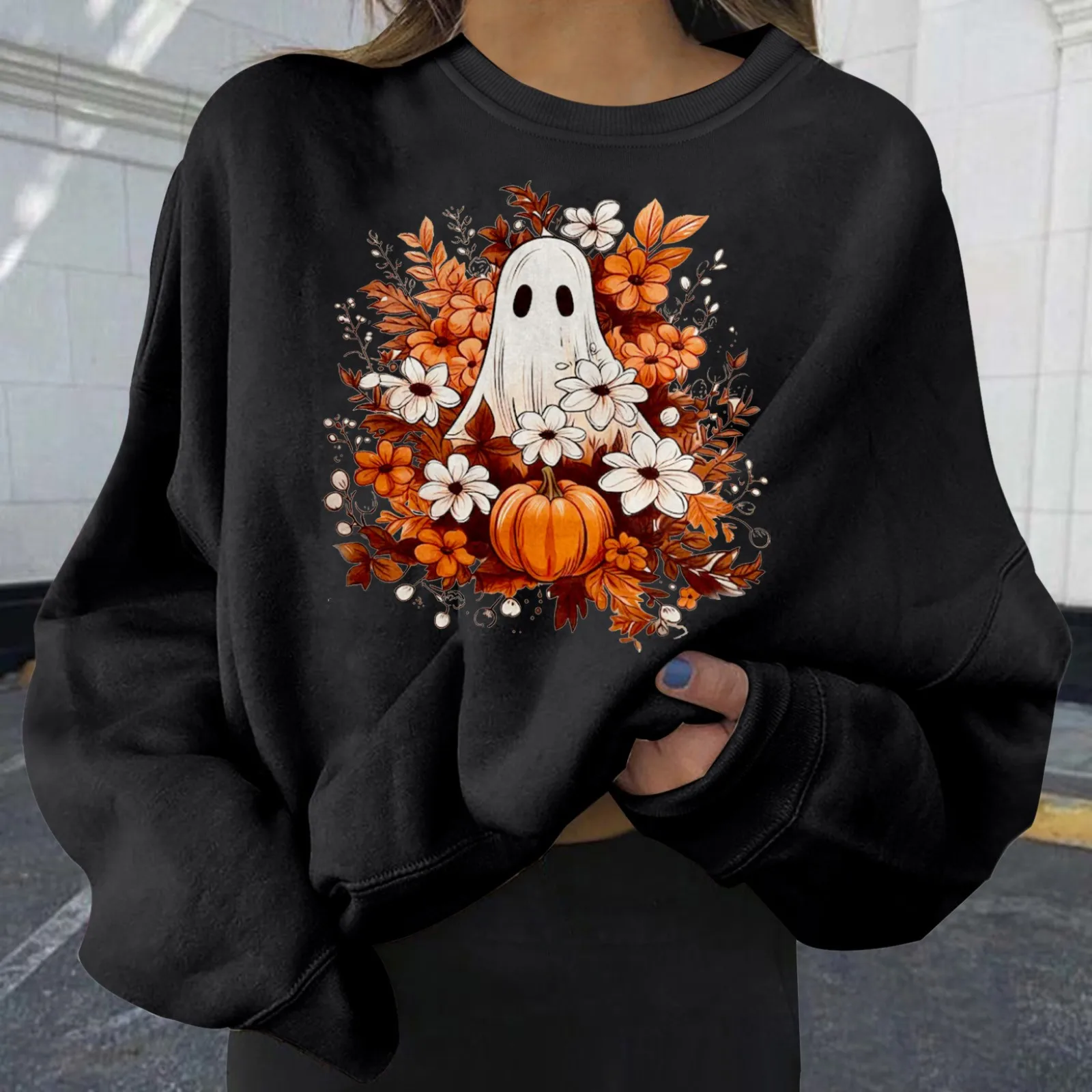 2024 nuova felpa con cappuccio di Halloween da donna girocollo a maniche lunghe moda calda Top stampa tendenza Casual Pullover con cappuccio senza cappuccio