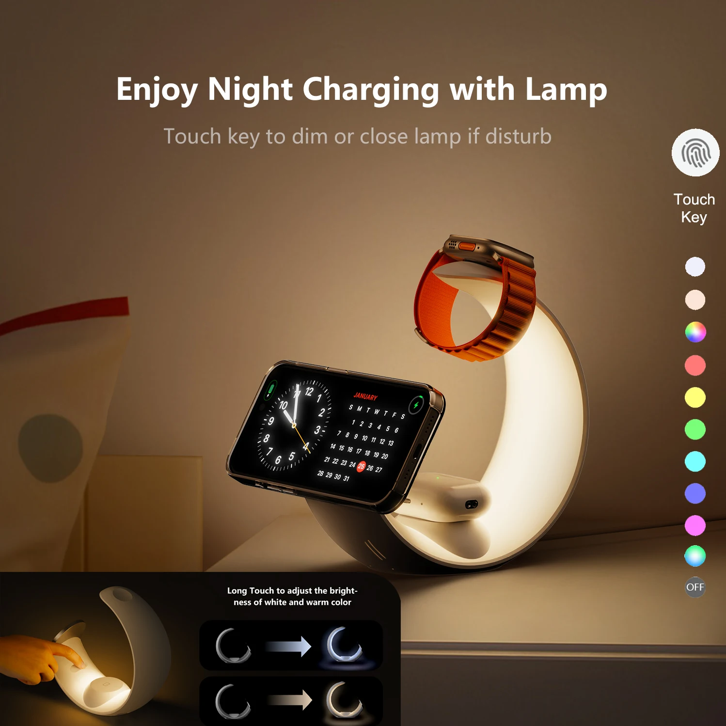 MagSafe Wireless Charger Air Pods Apple Watch Phone Holder For iPhone Samsung iWatch RGB Moon Bedroom Office Night Light Home