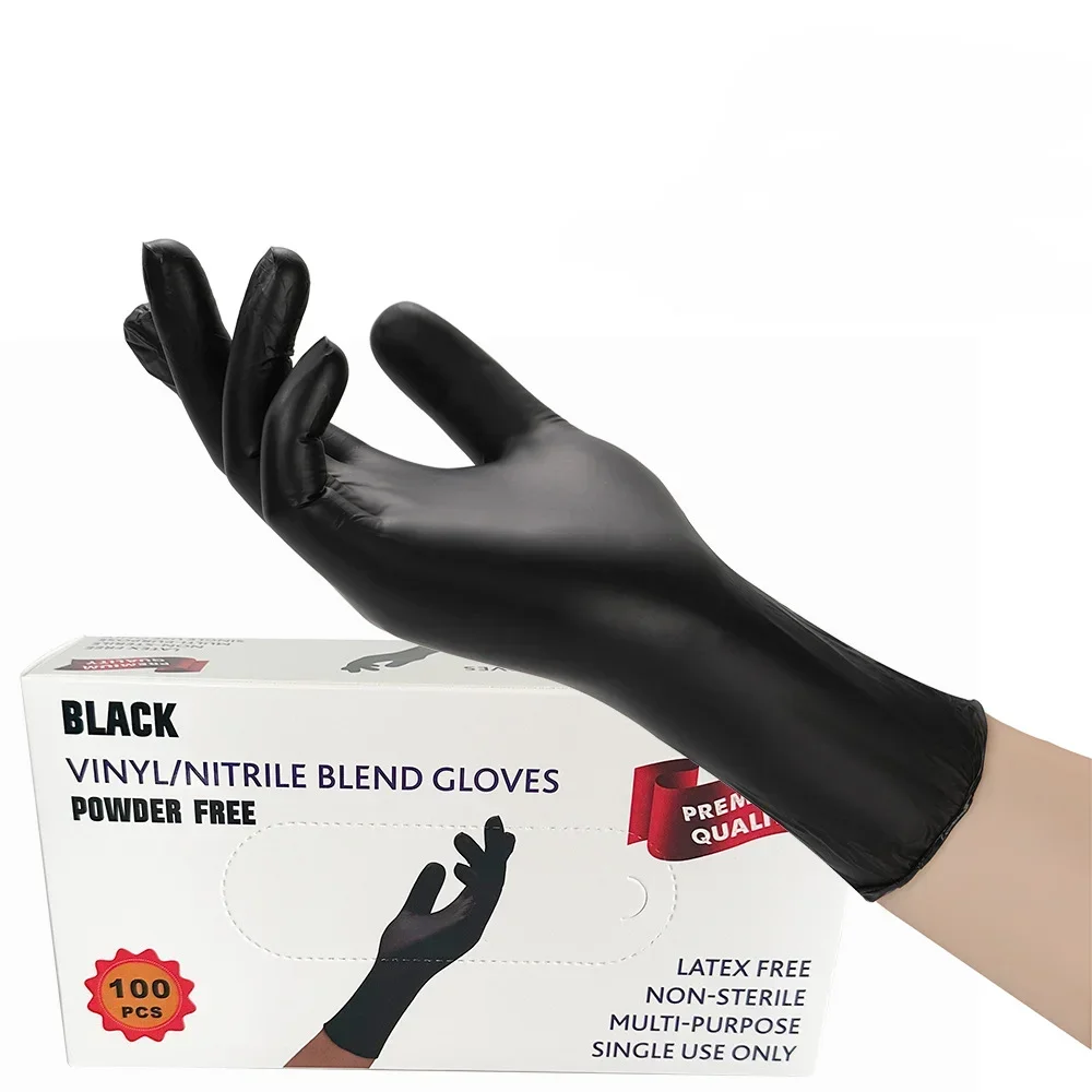 

100PCS Black Nitrile Gloves Thickened Durable Household Cleaning Gloves Dishwashing Glove For Garden Hair Dyeing Tattoos