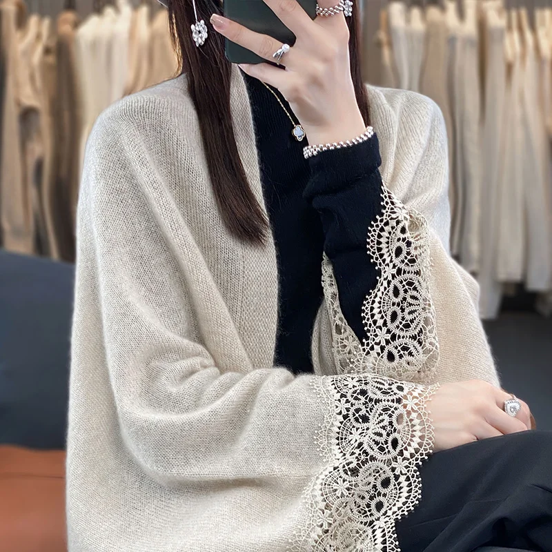 2024 new fashion spring women's cardigan elegant and soft 100% Merino wool knitted sweater Korean style shawl fashion top