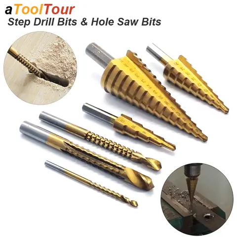 Step Drill Bit Serrated Twist Side Cut Cone Groove HHS Titanium Coated Core Hole Saw Metal Wood Stainless Steel Aluminium Work