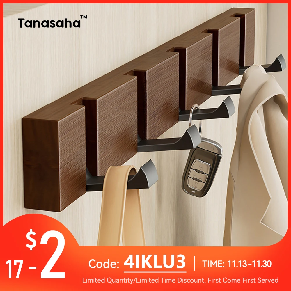 Foldable Bamboo Invisible Bathroom Hook Wooden Hanging Hooks Coat Towel Hangers Household Logs White Antique Color Row Holder