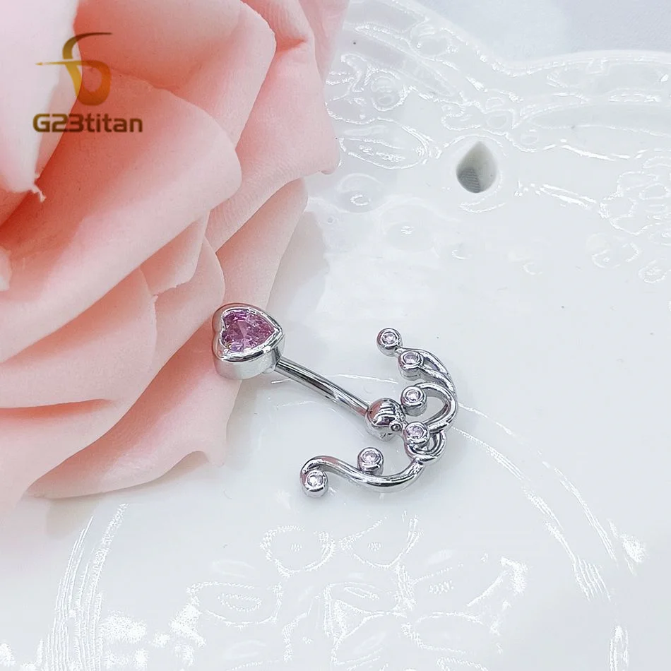 Silver Color Octopus Navel Rings Pink Zircon F136 Titanium 14G Curved Barbell Nombril Body Piercing Women Belly Button Jewelry