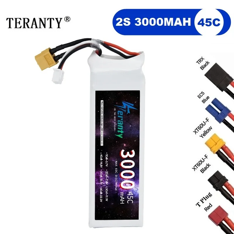 7.4V 3000mAh 45C LiPo Battery for RC Car Truck Airplane - 2S Remote Control Toy Battery with Deans T JST XT30 XT60 Plugs
