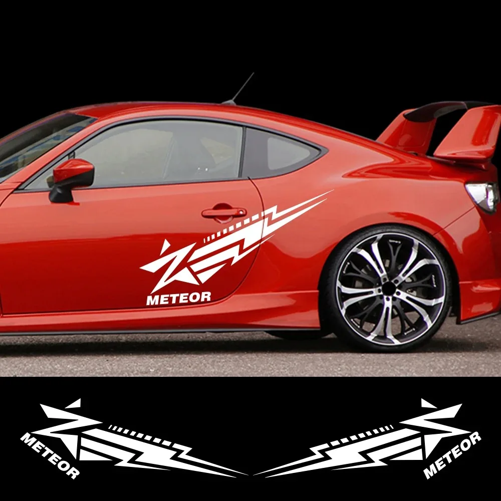 

2 шт. наклеек на боковые двери автомобиля с узором «Метеор», самоклеящиеся виниловые наклейки, водонепроницаемые аксессуары для внешнего декора автомобиля