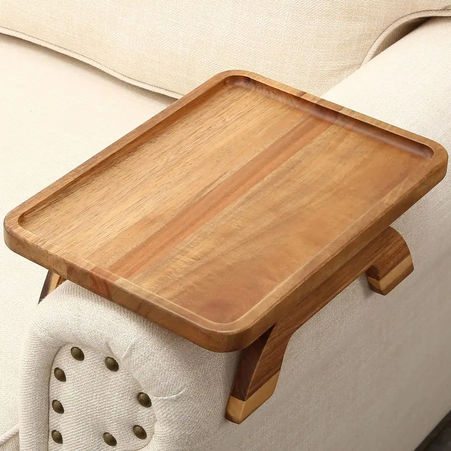 

Couch Arm Table,Acacia Wood Sofa Arm Rest Tray for Couch,13.78 Foldable Couch Armrest Tray Tables for Home Apartment Small Space