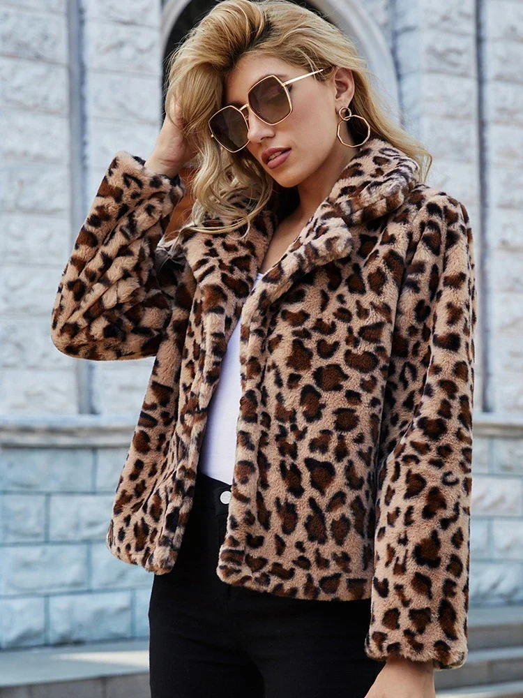 Winter Shaggy Leopard Jaceket Women\'s Warm Faux Fur Coat Leisure Women Fur Jackets Thick Fluffy Luxury Bontjas Outerwear 2023