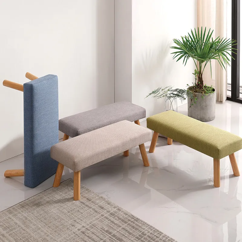 

Wooden Upholstered Shoe Bench Entryway Changing Seat for Home Modern Minimalist Long Plush Stool Bedside Couch Ottoman