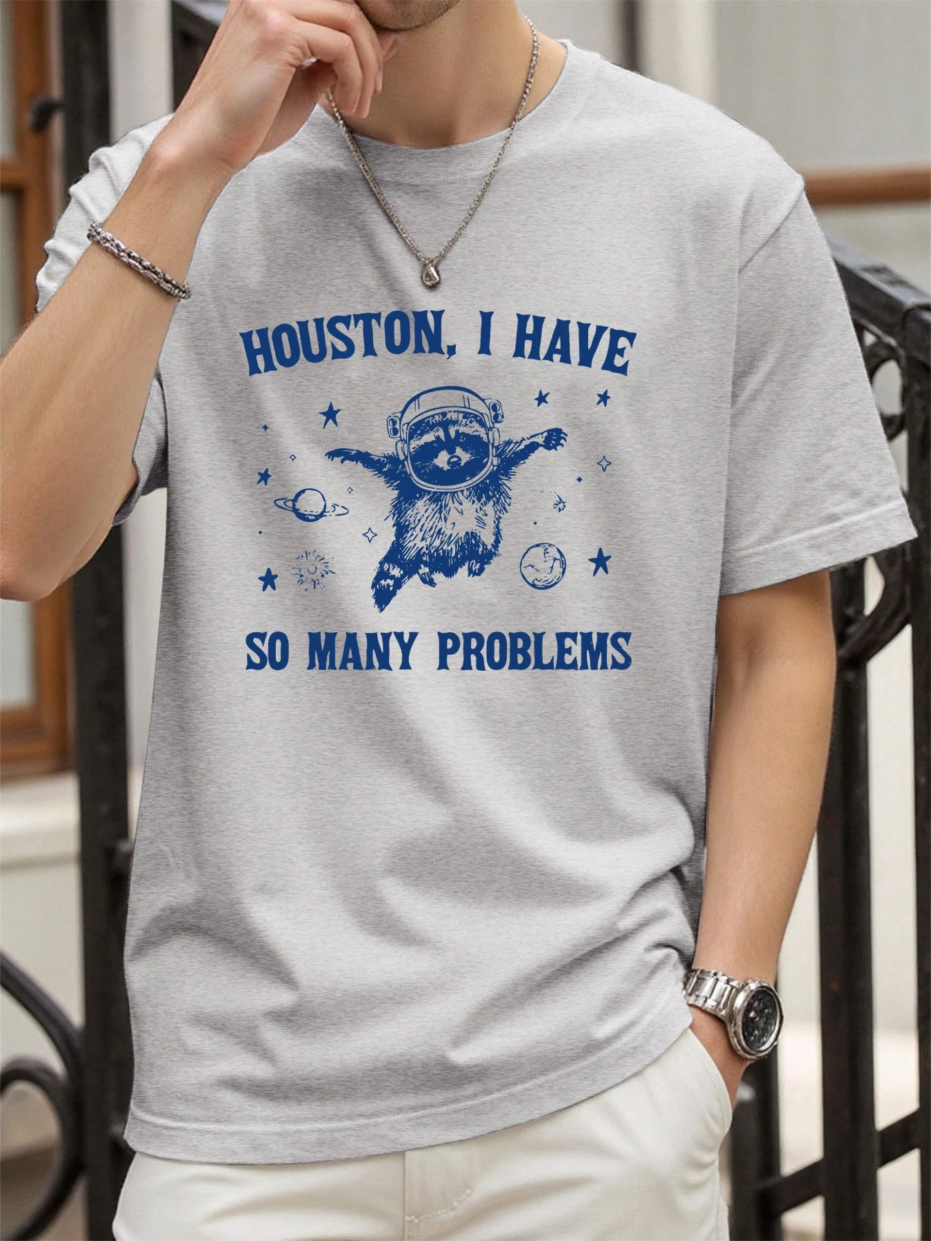 هيوستن لدي الكثير مشاكل تي شيرت مطبوع الرجال القطن المعتاد تي شيرت Crewneck الهيب هوب الملابس ملابس رياضية الصيف عادية