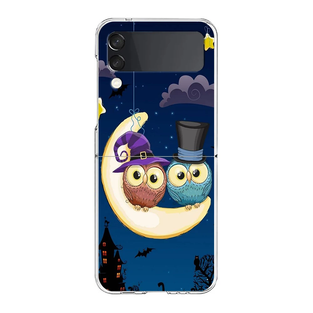 Niedliche Cartoon Eule harte PC-Handy hülle für Samsung Galaxy Z Flip 4 5 6 schwarze Abdeckung für Galaxy Z Flip 3 faltbare stoß feste Hülle