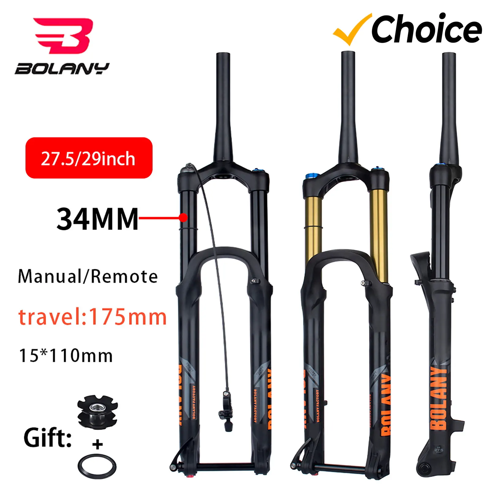 Bolany 175mm Travel 27.5/29inch MTB Bike Fork Thru Axle 15*110mm BOOST Fork  Rebound Adjustment Bicyle Fork Down Hill For DH AM