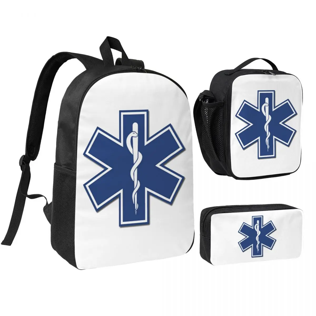 

EMT Star Of Life Emergency Medical Backpack Student BookBag School Bag Laptop Shoulder Bags 3ps Insulated Lunch Bag Pencil Case