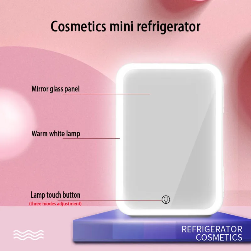 8L Mirror Cosmetics Mini Refrigerator Fruit Drinks Skin Care Products Dormitory Thermostatic Storage For Home And Car With Light