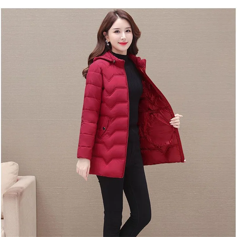 Winter 2024 New Down Jacket Women Parkas Fashion High-Quality Warm Cotton Padded Coat Ladies Long Overcoat Hooded Outerwear Tops