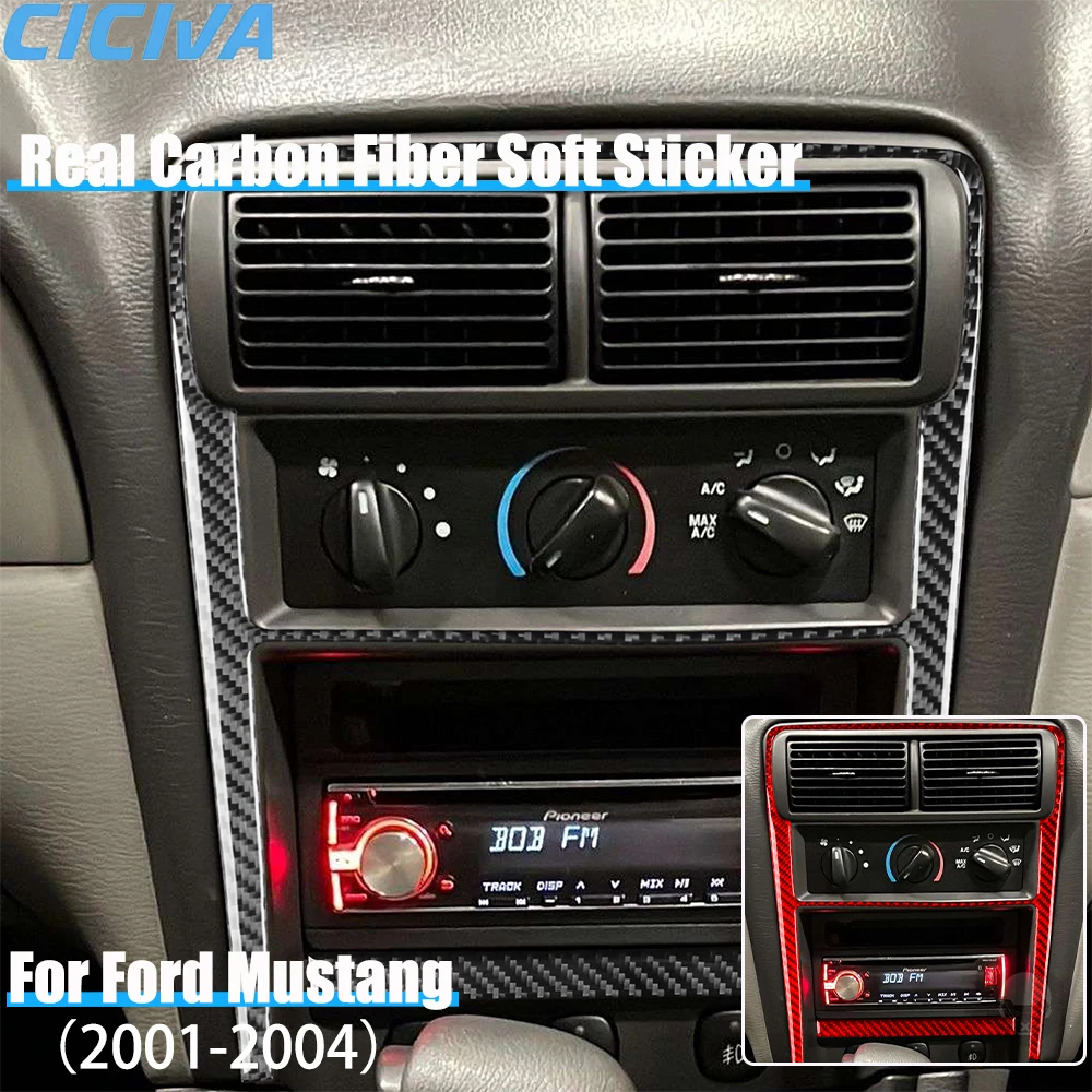 

Real Carbon Fiber Car Accessories Center Console Frame Set Trim Cover Soft Sticker For Ford Mustang 4th Gen 2001 2002 2003 2004