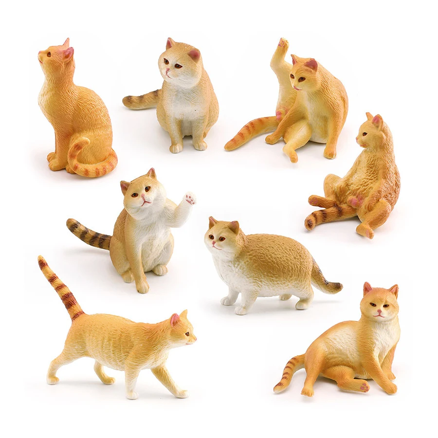 Realistic Plastic Cat Kitty Different Poses Figure Mini Cats Pet Model Figurines Cake Topper Kitten Toy Christmas Birthday Gift