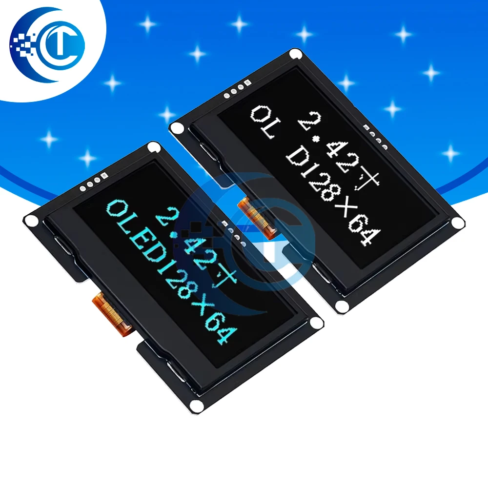 

2.42" 2.42 inch LCD Screen White BLUE 128x64 OLED Display Module IIC I2C SPI Serial for C51 SPD0301