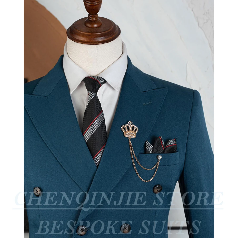 Costumes pour hommes personnalisés élégant Double boutonnage pic revers coupe ajustée 2 pièces veste pantalon formel affaires homme vêtements Costume