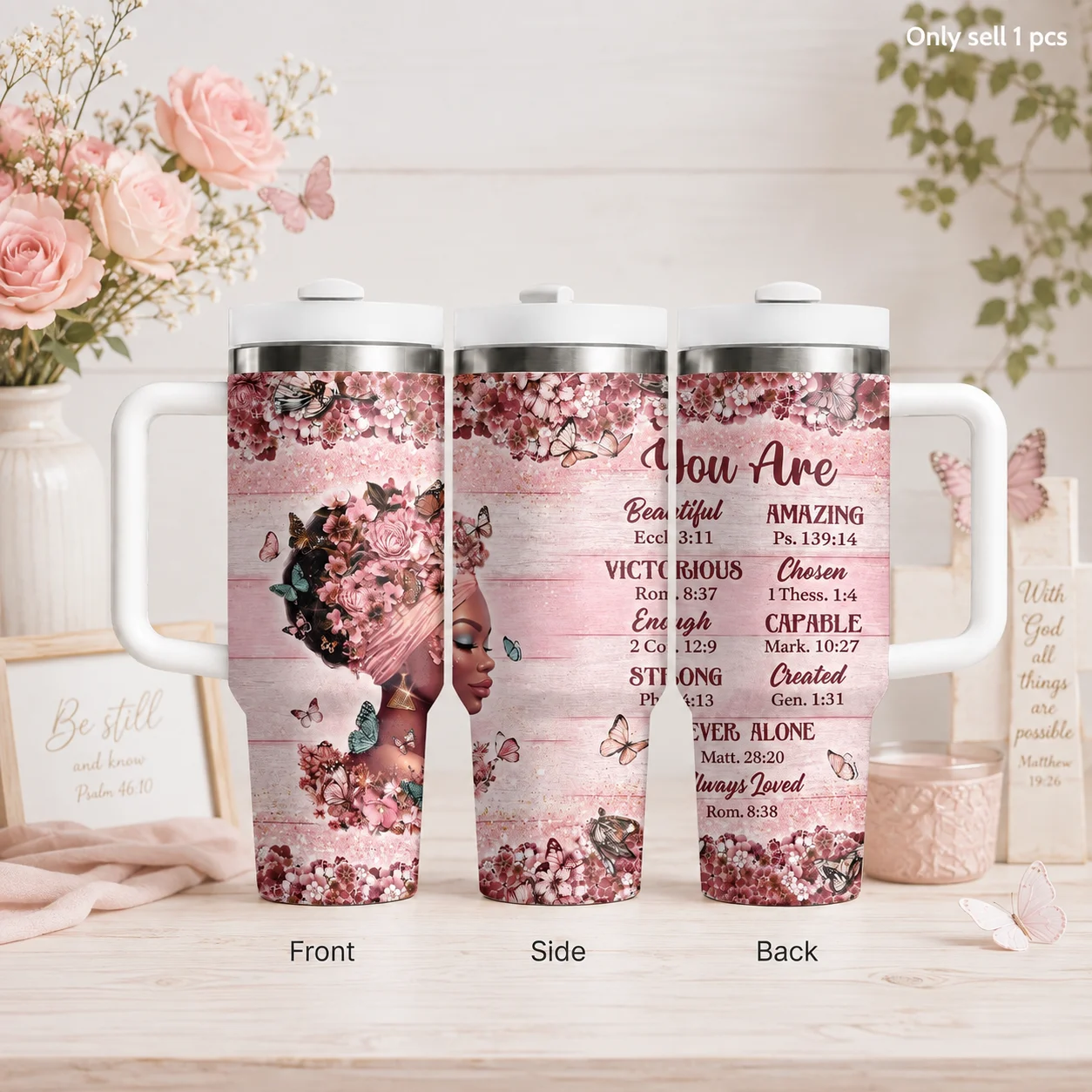 You Are Beautifully Created Vacuum Flasks 40oz Stainless Steel Insulated Tumbler With Handle & Straw Leakproof Travel Mug