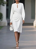 Elegant Woman Dress  O Neck Hollow Out Long Sleeve Office Dress Women Slim A-Line Party Long Dresses - Image 3