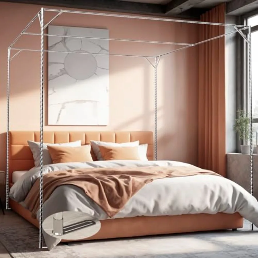 

NKM Stainless Steel Adjustable Canopy Bed Frame Suitable for Twin Full Queen and King Size Thicken Bed Frame Bracket for Metal