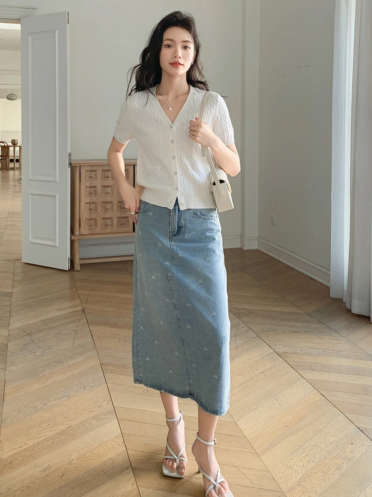 Summer Design V-Ne ort Sve Cardigan aperto Top lavorato a maglia con giunture in pizzo sottile Parte superiore del corpo slim fit bianca premium da donna