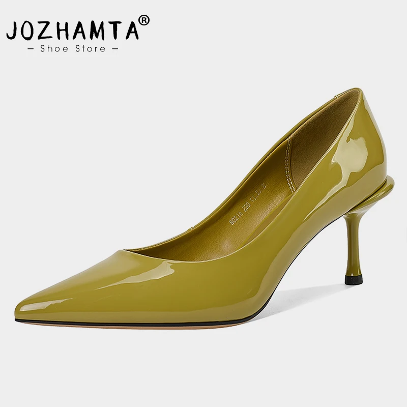 JOZHAMTA Ins Fashion Women Pumps Genuine Leather Sexy Thin High Heels Shoes Spring 2025 Pointy Toe Office Lady Party Size 34-39