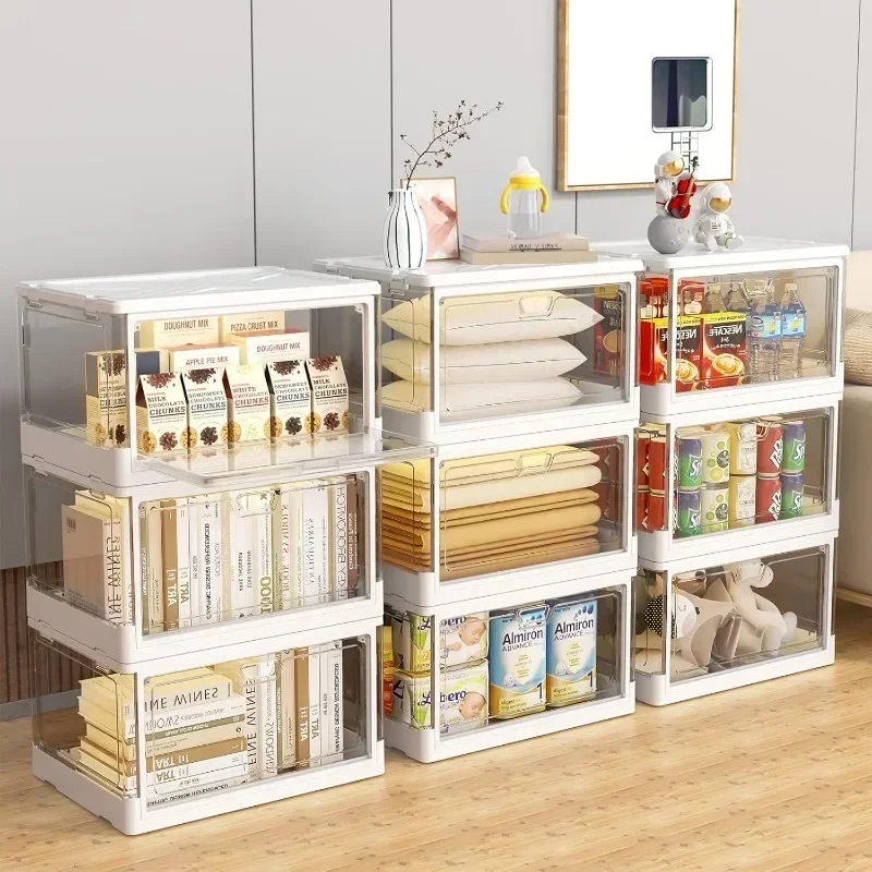 

Transparent storage box with lid Multifunctional folding storage box suitable for bedroom, living room with magnetic door