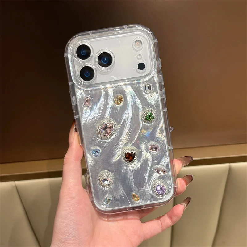الكورية اللون الأحجار الكريمة الراتنج لطيف قضية الهاتف آيفون 17 برو 16 15 14 برو ماكس للصدمات حالات ل أبل 17 برو ماكس غطاء فوندا