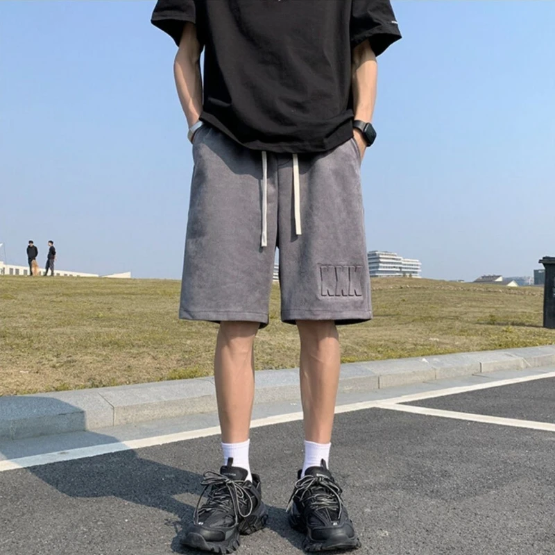 

Summer Casual Shorts for Individuals 150kg Weight Loose Fit Mid Length American Style Cool with Stamped Letters Men Streetwear