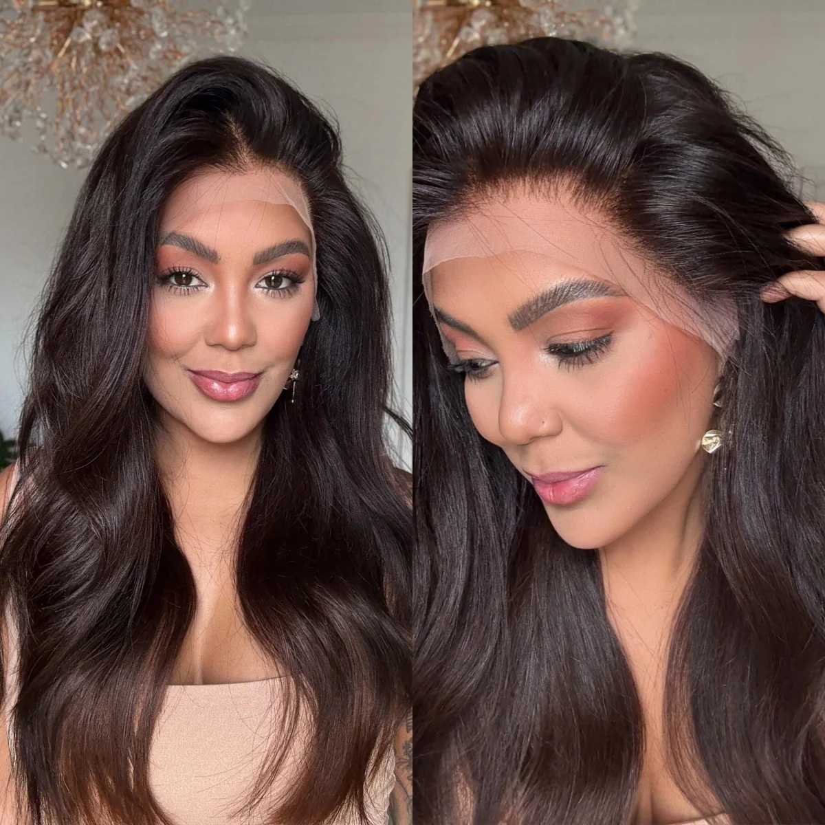 

24-дюймовые темно-коричневые 13*4 HD невидимые прозрачные парики на шнурке с естественной волной синтетические парики Лидер продаж реалистичный вид линии волос