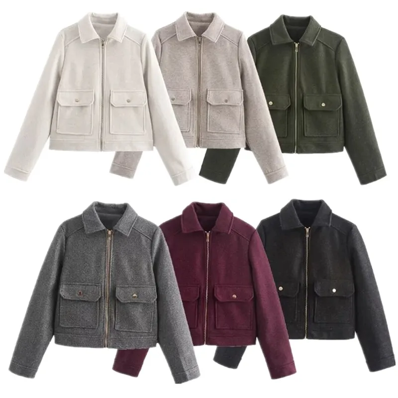 เสื้อโค้ทผู้หญิงทรงหลวม แขนยาว ซิปแบบรูด ผ้าขนสัตว์นุ่ม สไตล์อเนกประสงค์ แฟชั่น ช่วยให้ดูผอมเพรียว สำหรับฤดูใบไม้ร่วงและฤดูหนาว ปี 2024