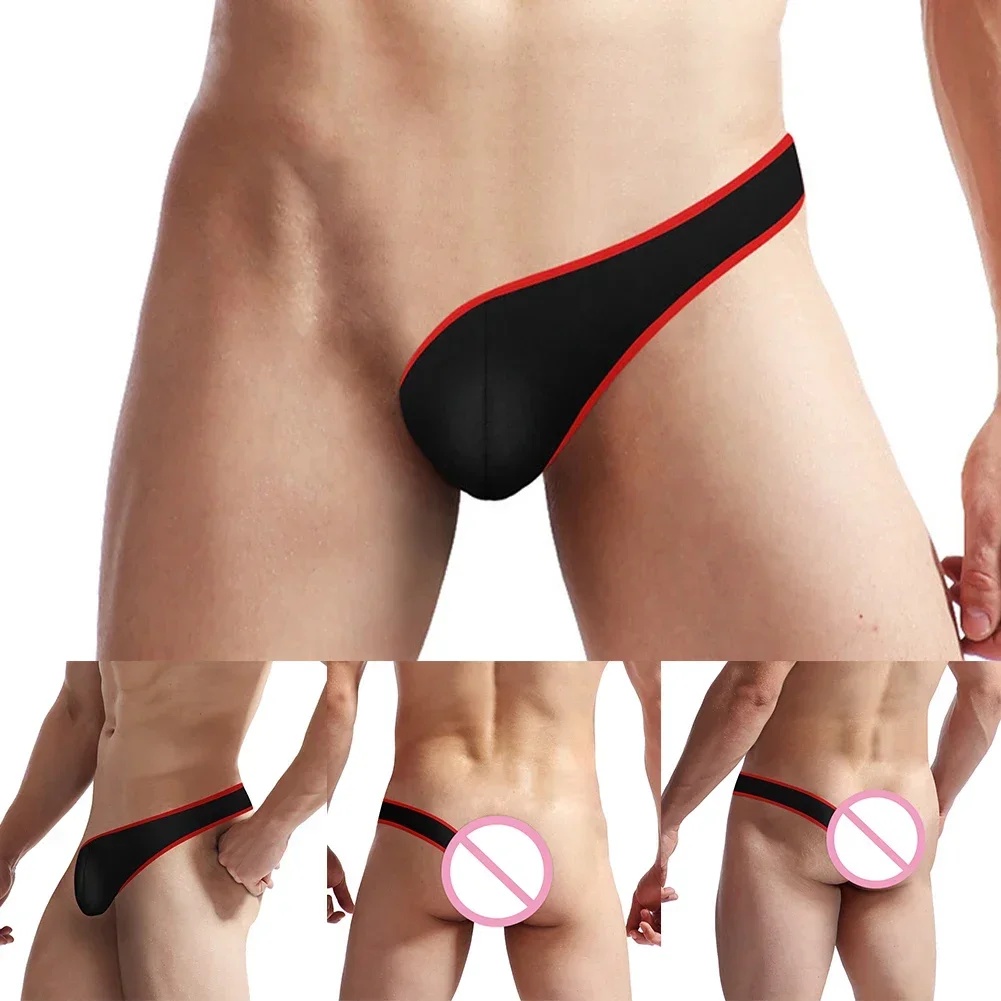 เซ็กซี่ Men Thong ครึ่งด้านข้างชุดชั้นในกระเป๋าขนาดใหญ่ U นูน G-String High Cut Super Mini Underpants Contoured Silky ชุดชั้นในเร้าอารมณ์