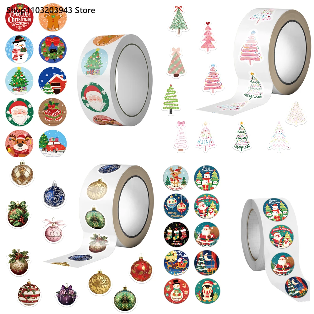 500 Stück Weihnachten Weihnachtsbaum Aufkleber Weihnachtskugel Rolle Weihnachtslaterne Weihnachtsgeschenkverpackung Etikett Scrapbook Aufkleber