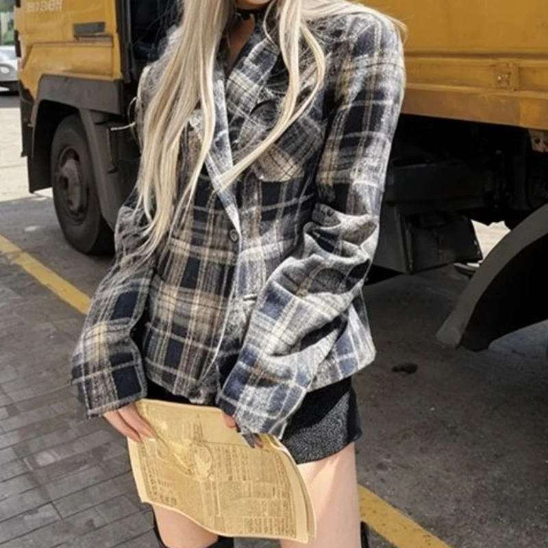 Retro-style Plaid Woolen Coat for Women, New Niche High-end Loose Blazer, Winter Jacket